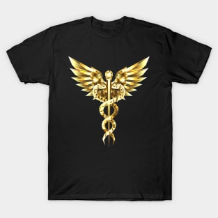 Gold Polygonal Symbol Caduceus T-Shirt